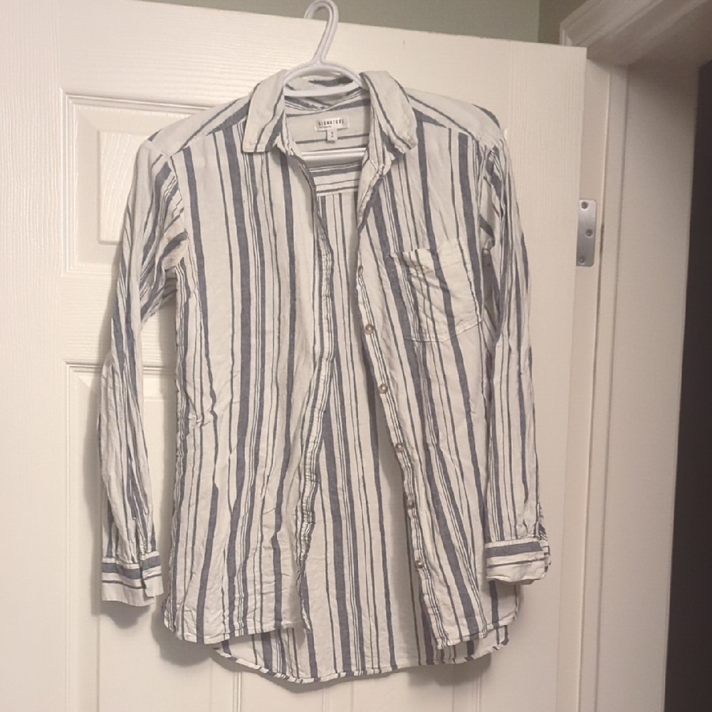 Navy and White Striped Linen Shirt